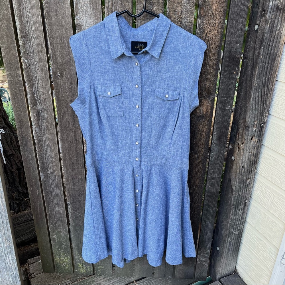 Vaute Couture Organic Linen & Cotton Sleeveless Full Button Down Dress Sz XL